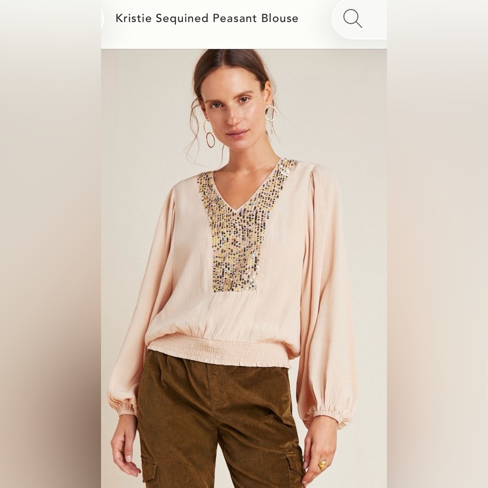 Maeve By Anthropologie Kristie Sequin Peasent Top